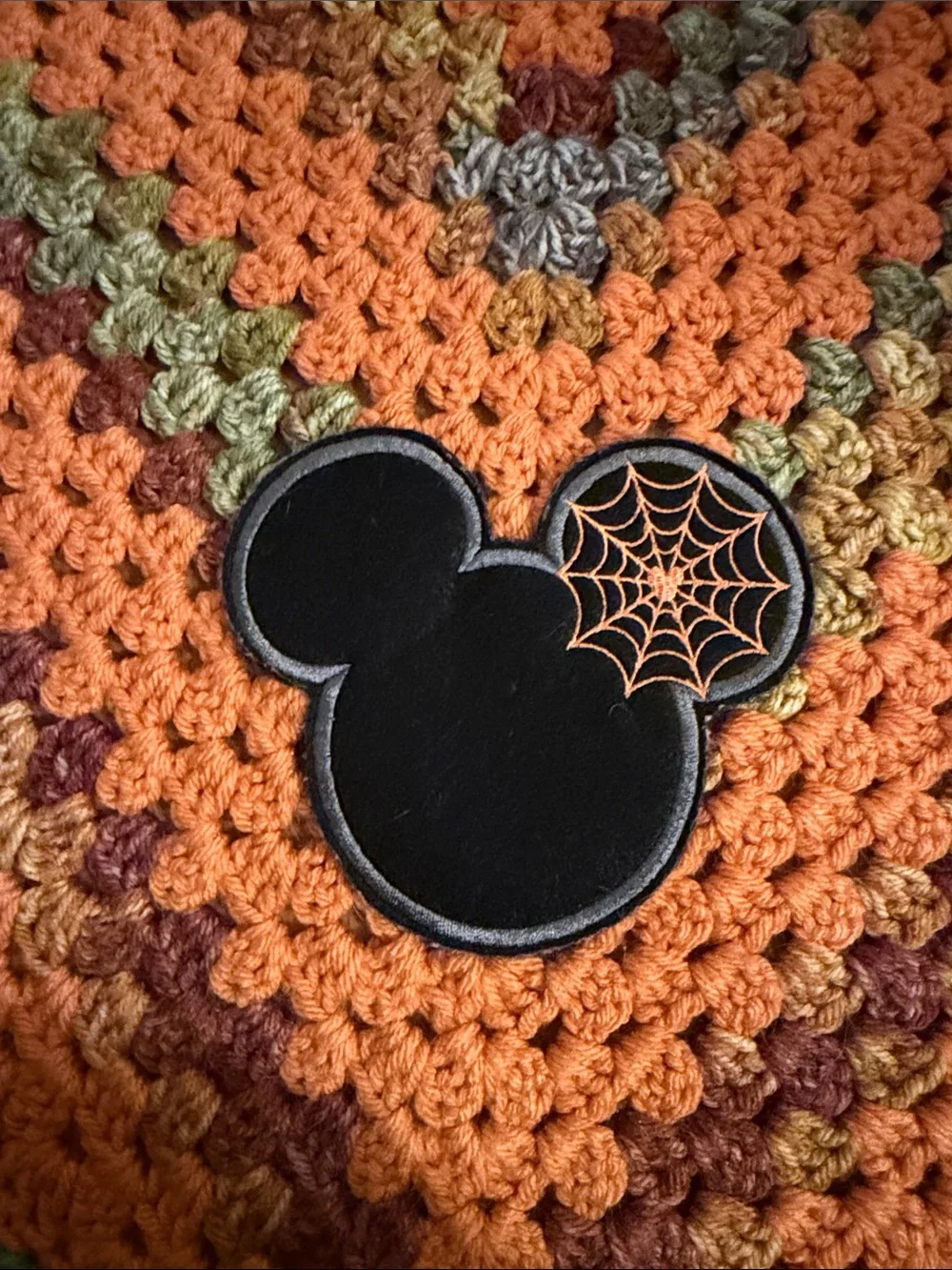 Handmade Crochet Halloween Mickey Baby or Throw Blanket in Orange, Green, Brown